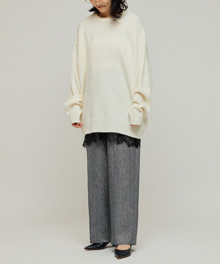 Lace Layered Slacks / Center Press Wide Slacks