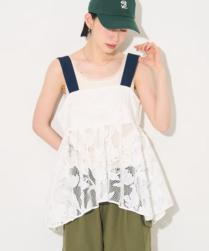 Flower Motif Batten Lace Iris Hem Camisole Top 【Limited Edition】