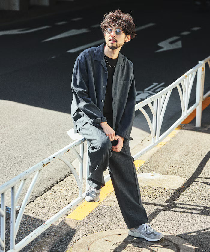 LINEN COTTON OPEN COLLAR SHIRT【Compatible with setups】