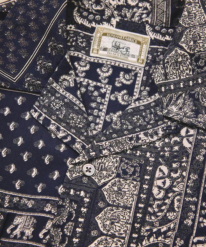 India-made Relaxed Fit Paisley Print Open Collar Short Sleeve Shirt Bandana Pattern