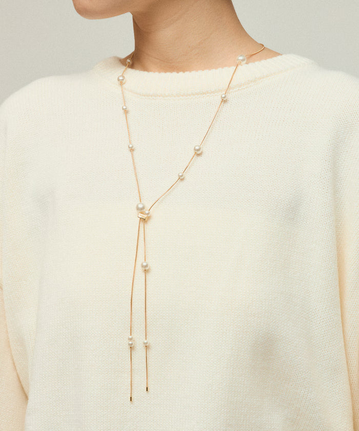 Random Pearl Long Necklace - Gold