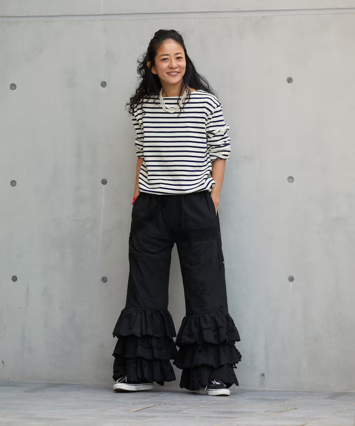 vintage lace tablecloth remake easy pants - Black