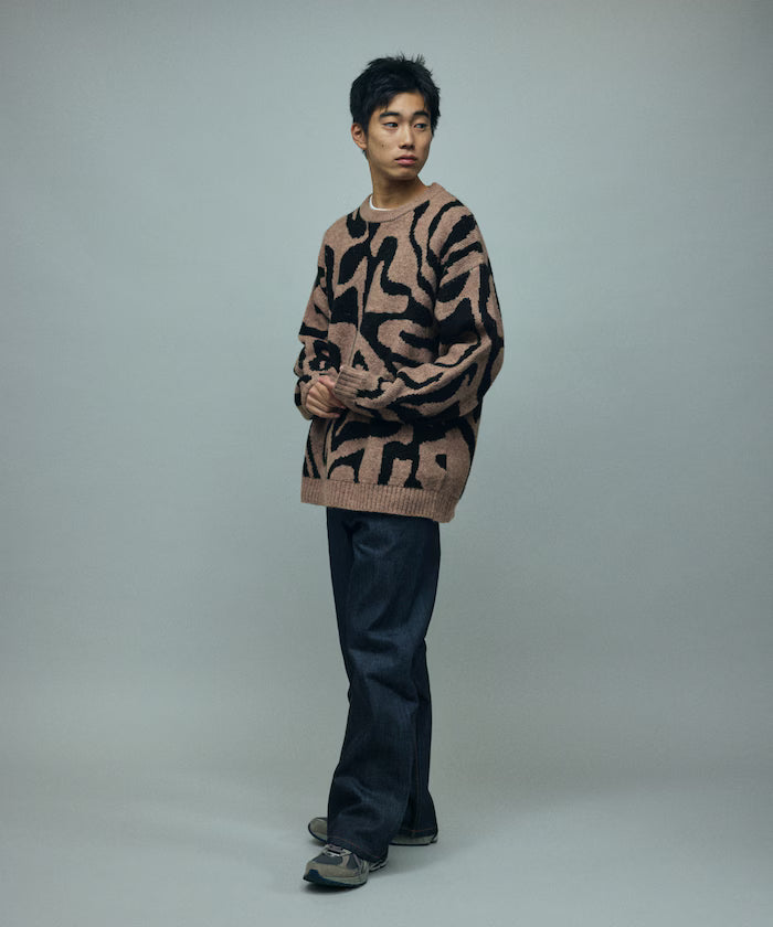 All-over Pattern Double Jacquard Knit Crew Neck Pullover / Relaxed Fit