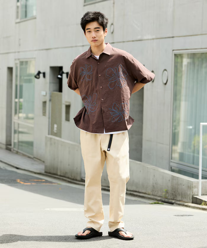 Relaxed Fit Flower Embroidered Short Sleeve Open Collar Shirt [Limited Edition]