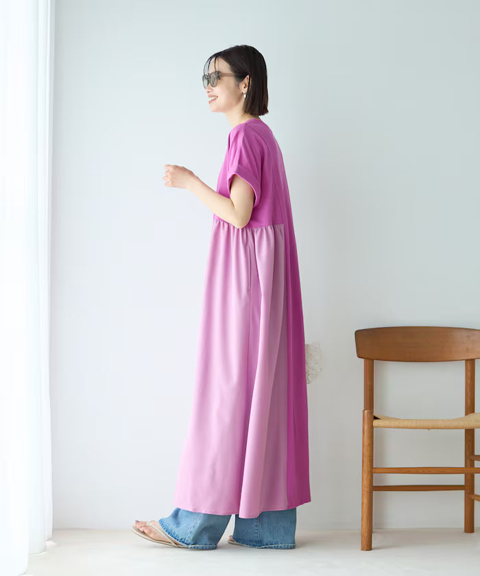 Organic Cotton Mixed Material Docking Gathered Dress