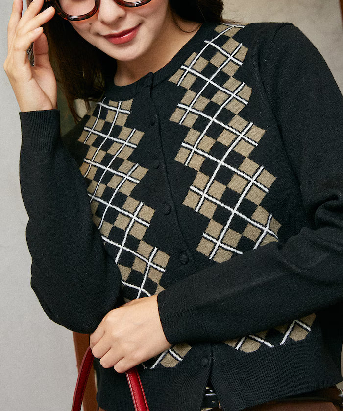 Argyle Pattern Jacquard Knit Cardigan Limited Edition