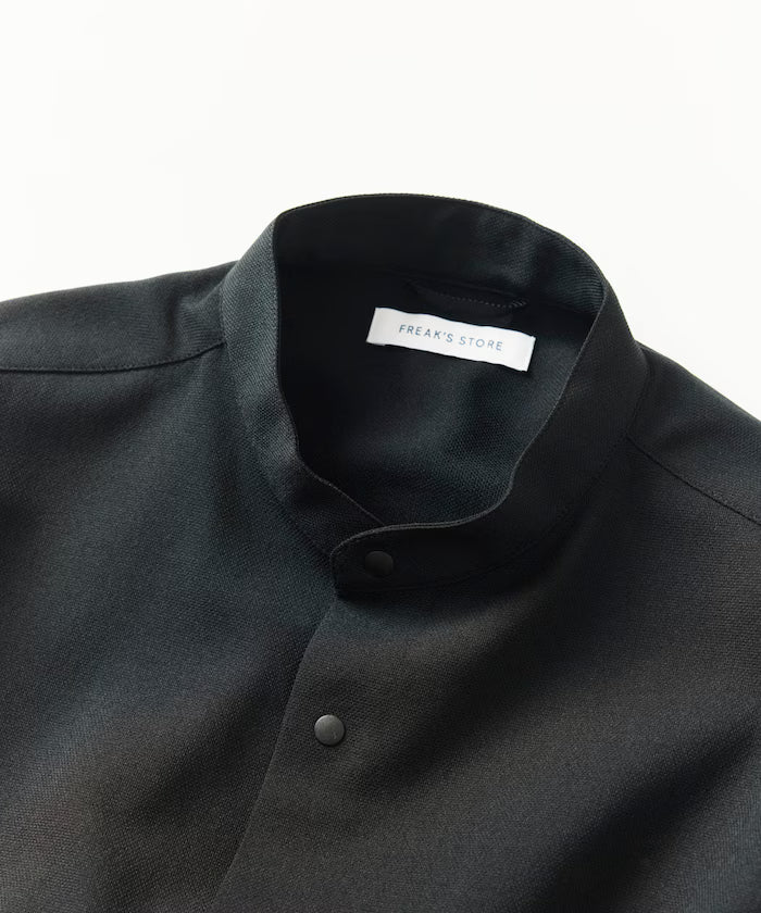 [New Color Added] Quick-Dry Material Relaxed Fit Band Collar Shirt Short Sleeve Linen Feel