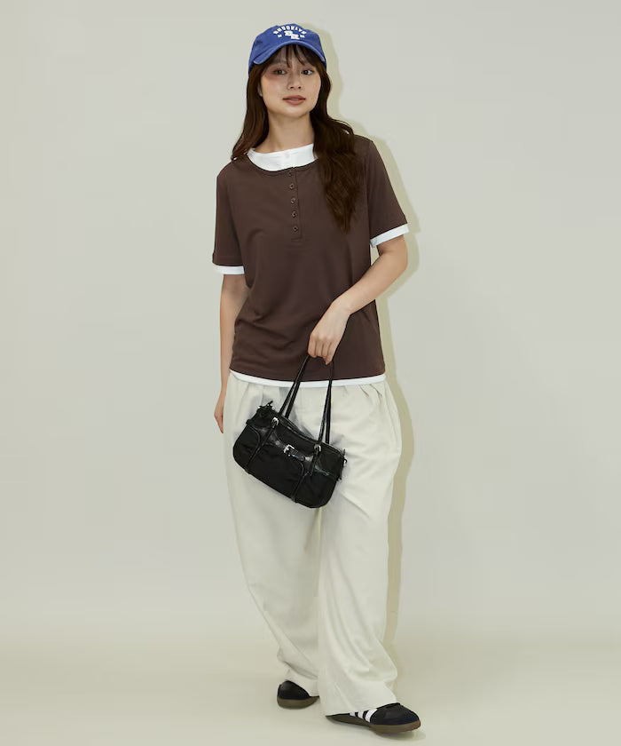 Layered Color Scheme Henley Neck T-Shirt Limited Edition