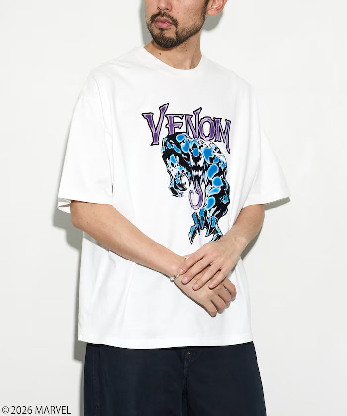 MARVEL/Venom Crew Neck T-Shirt / Static Electric Flock Processing