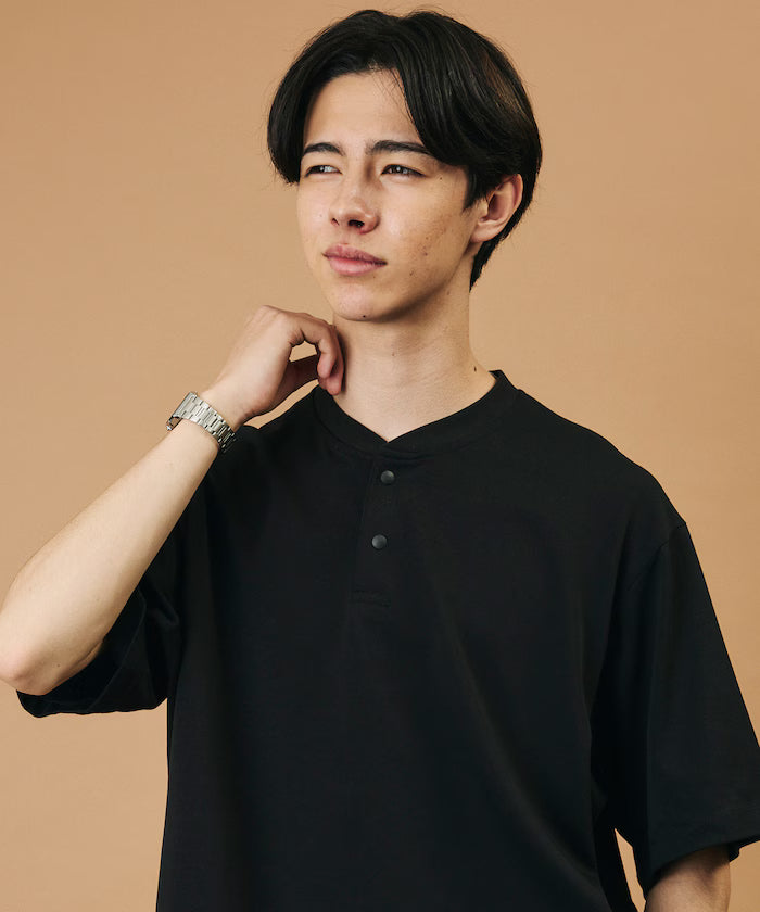 SUPER ICE / Super Ice Henry Neck Spindle T-Shirt Contact Cold Sensation / Quick Drying / UV Cut