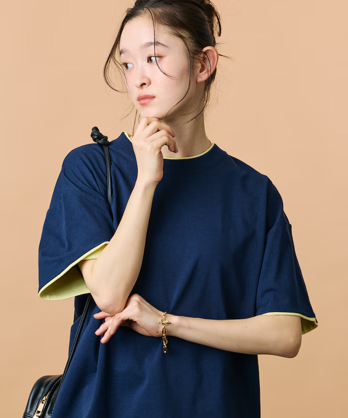 Limited Edition Relaxed Fit Color Block Fake Layered Crew Neck T-Shirt