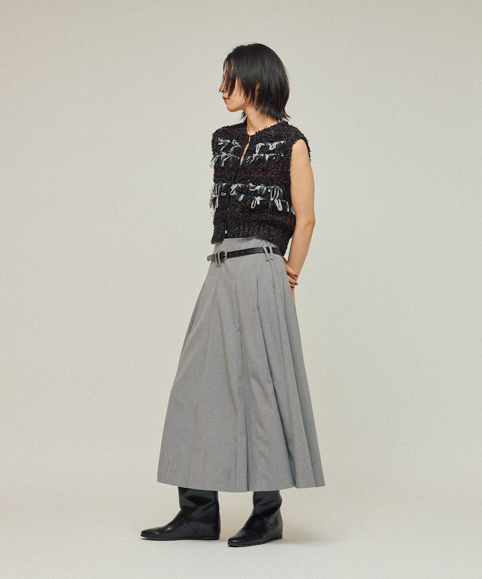 Mixed Material Fringe Knit Vest / Striped Knit Vest 25AW