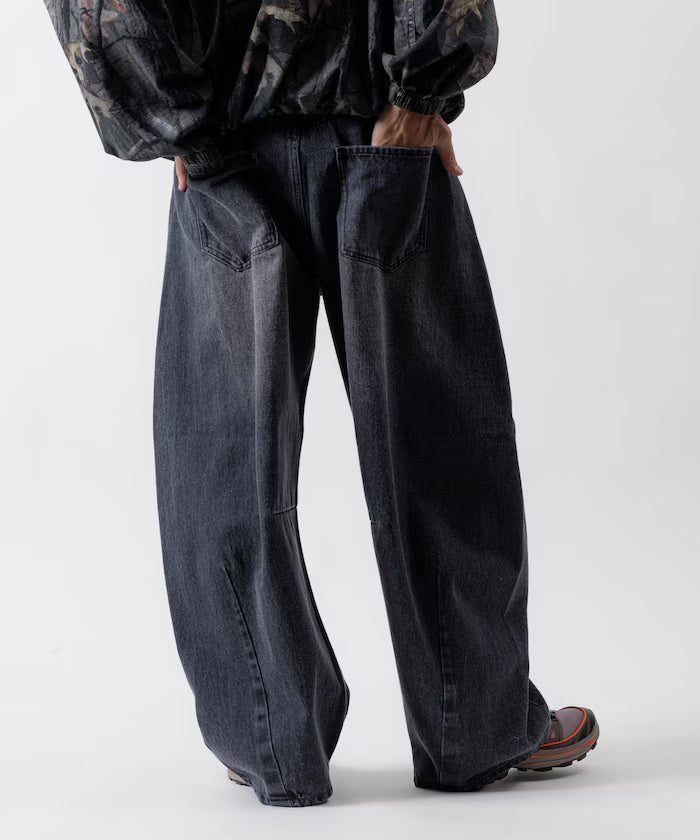 Wide Silhouette Curve Denim Pants One Wash