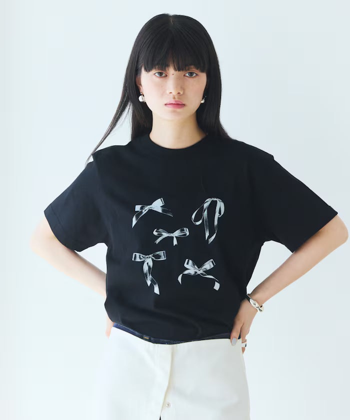 Comfortable Ribbon Print Crew Neck T-shirt