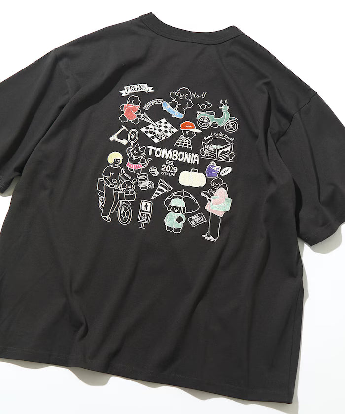 tombonia/Tombonia Back Print Crew Neck Pocket T-Shirt/New Life - Charcoal