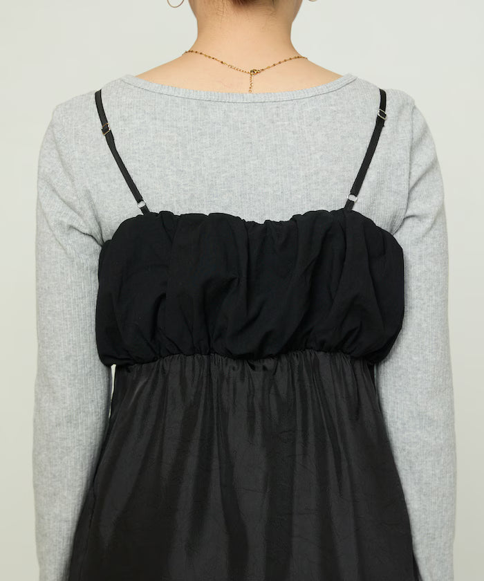 Mixed Material Shirring Satin Dress Limited Release