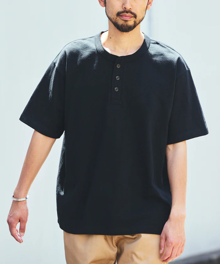 HEAVY WEIGHT/Heavy Weight Short Sleeve Henley Neck T-shirt/10.5 oz
