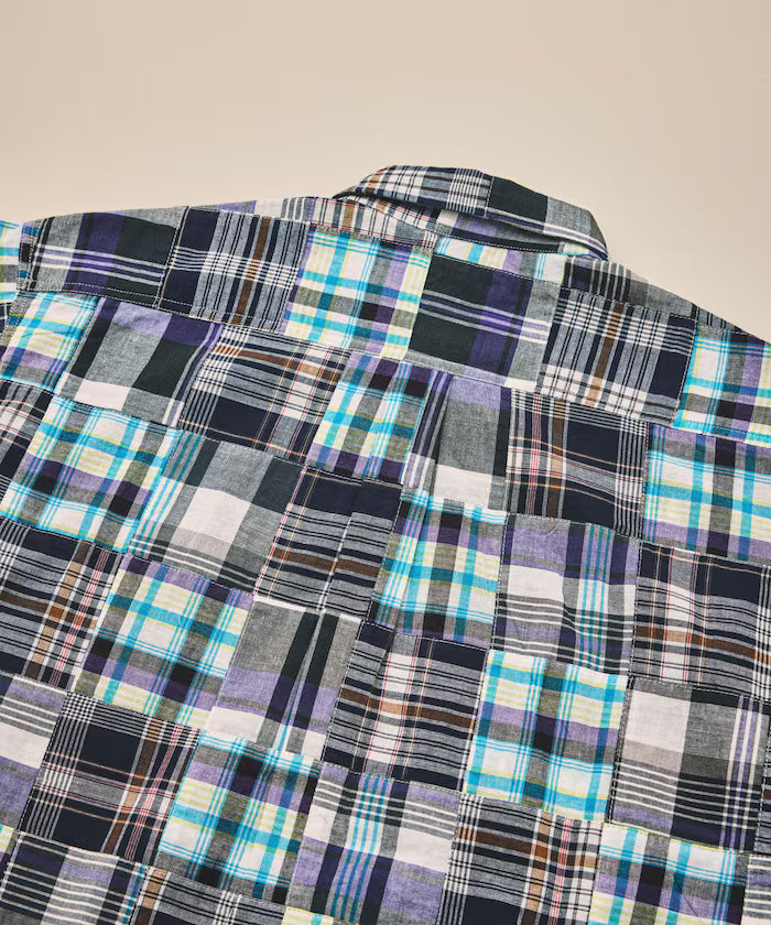 Indian-made Relaxed Fit Madras Check Patchwork Button-down Short Sleeve Shirt
