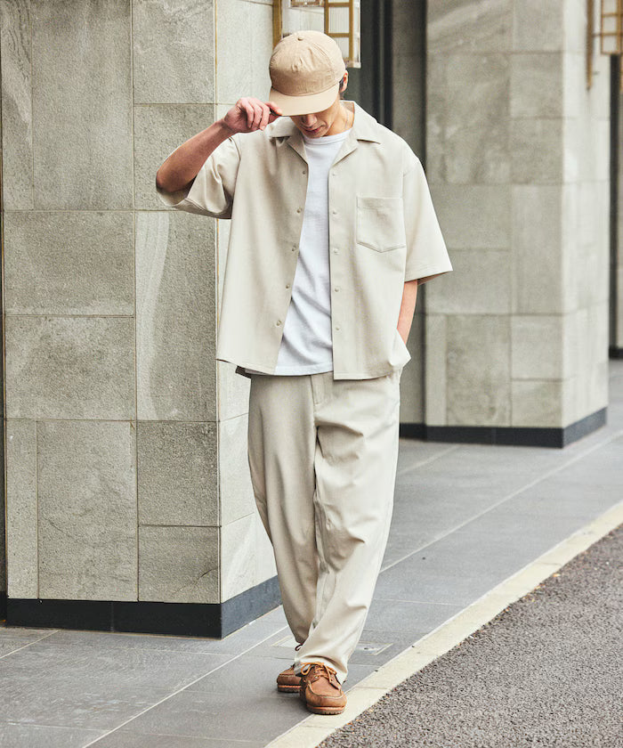[New Color Addition] Quick-Dry Material Relaxed Fit Open Collar Short Sleeve Shirt Linen-Like