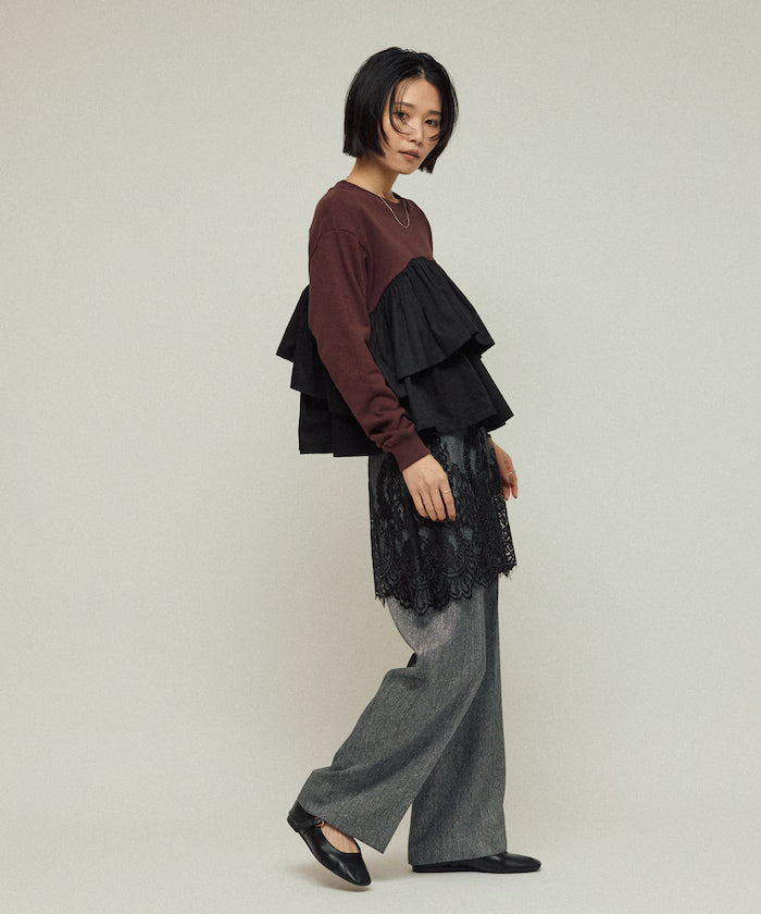 Organic Cotton Docking Frill Sweat / Relaxed Fit / Backed Sweat
