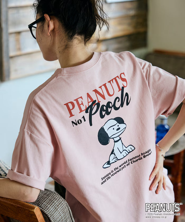 PEANUTS/Peanuts Exclusive Big Silhouette Back Print Crew Neck T-Shirt/POOCH [Limited Edition] - Pink