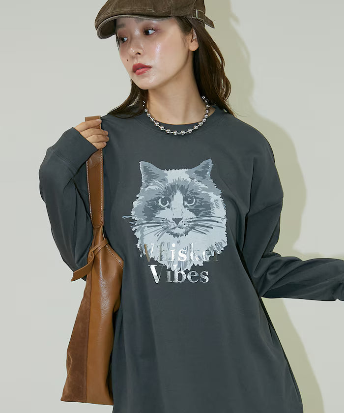 Handwritten-style Cat Print Foil Logo Long Sleeve T Limited Edition