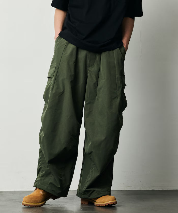 Quick Dry Fabric Wide Silhouette Poly Ripstop Cargo Pants/UV Cut/Quick Dry 【Limited Release】