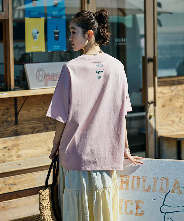 HOLIDAY ICECREAM×FREAK'S STORE Limited Edition Big Silhouette College Print Crew Neck T-Shirt