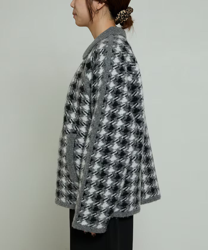 Wool Blend Gancube Check Knit Zip Blouson