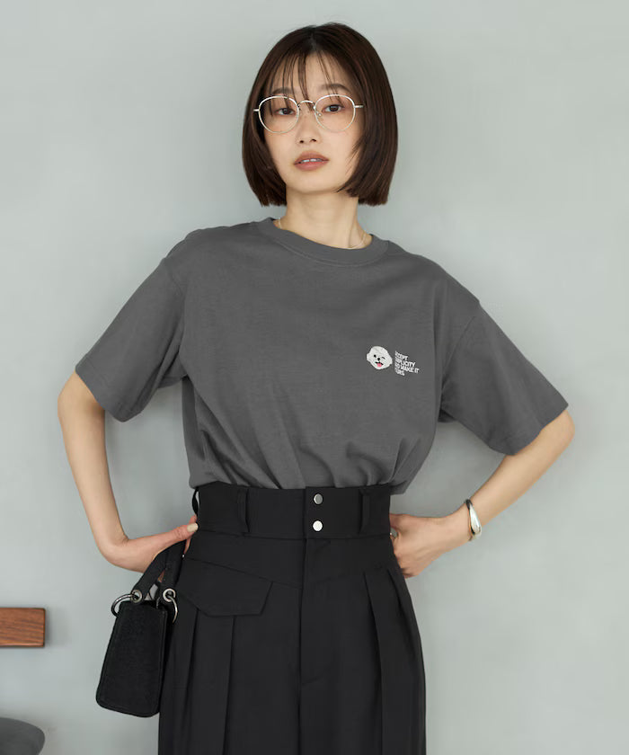 Organic Cotton One Point Animal Embroidery T-Shirt