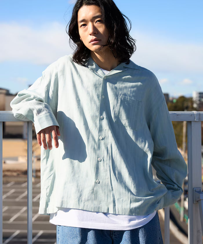 Dobby Woven Long Sleeve Open Collar Shirt / Big Silhouette
