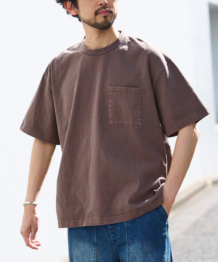 HEAVY WEIGHT/Pigment Dyed Short Sleeve Crew Neck Pocket T-Shirt/10.5 oz - Brown