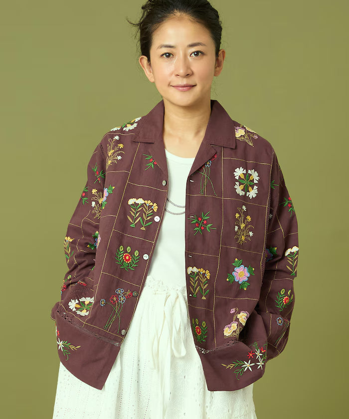 Patchwork Floral Embroidery Long Sleeve Shirt