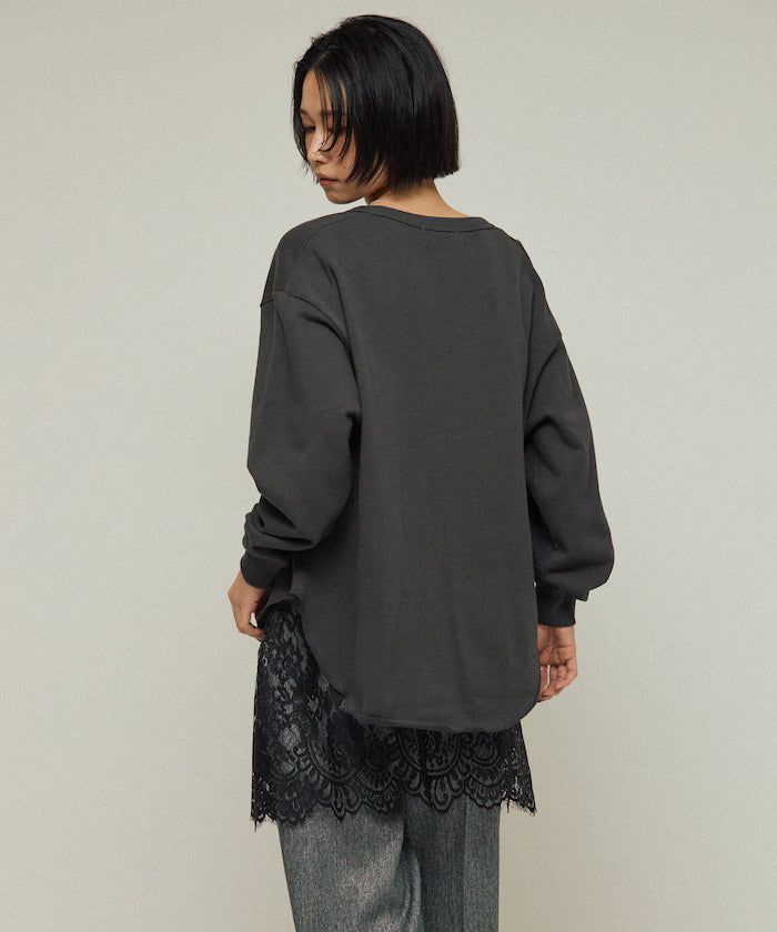 Organic Cotton V-Neck Embroidery Sweatshirt / Relaxed Fit / French Terry Sweatshirt