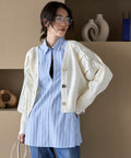 Variation Button Volume Sleeve Cable Knit Cardigan - Off-White