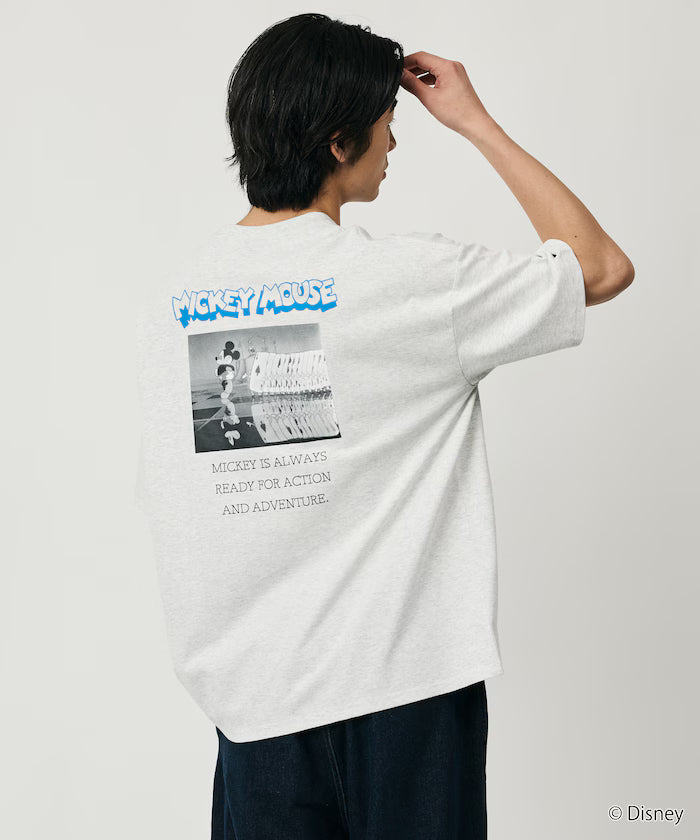 DISNEY/Mickey Mouse/Monochrome Back Print Crew Neck T-Shirt/Scene [Limited Edition]