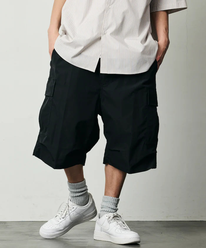Quick Dry Fabric Wide Silhouette Poly Rip Cross Short Cargo Pants/UV Cut/Quick Dry 【Limited Release】