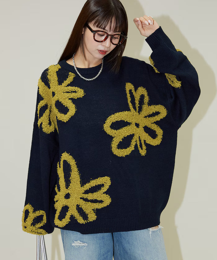 Boucle Flower Pattern Pullover Knit [Limited Edition]