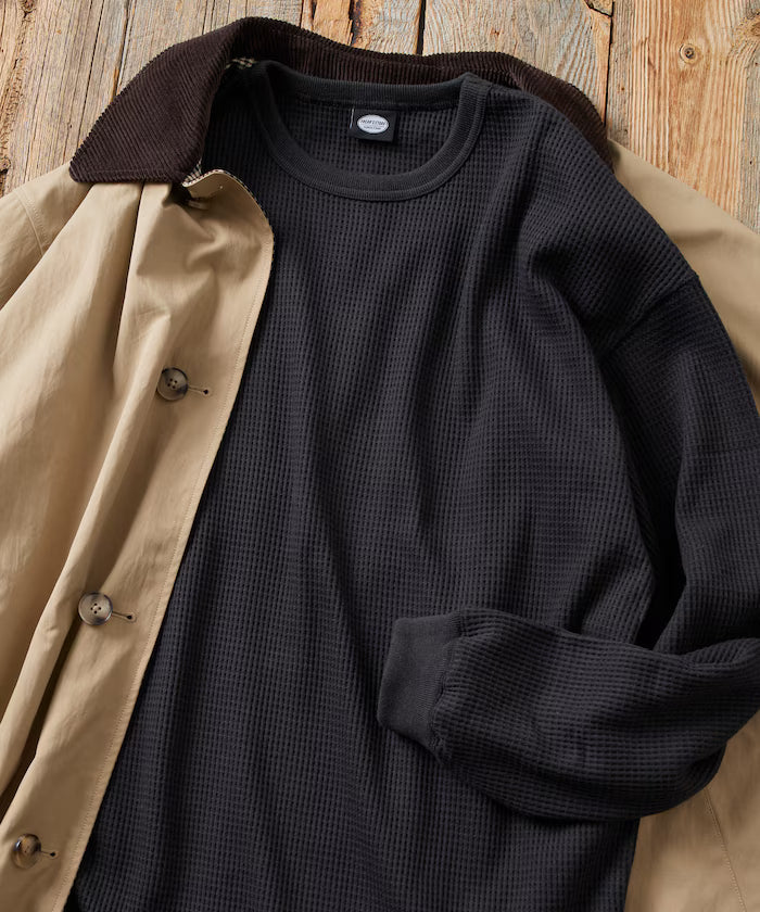 Big Silhouette Long Sleeve Waffle Thermal L/S T-shirt [Limited Edition] - Smoky Black