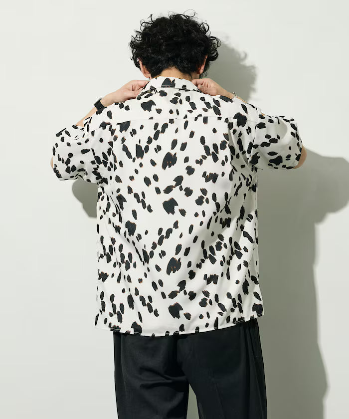 Open collar pattern short sleeve shirt / all-over design open collar shirt / compatible with set-up