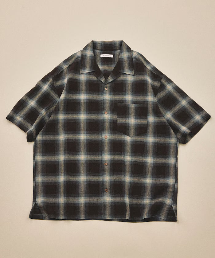 Dyed Ombre Check Open Collar Short Sleeve Sheer Shirt Relaxed Fit