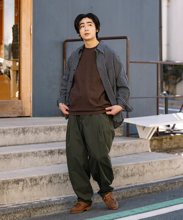 Wide Silhouette Double Tuck Poly Chino Slacks [Limited Edition]