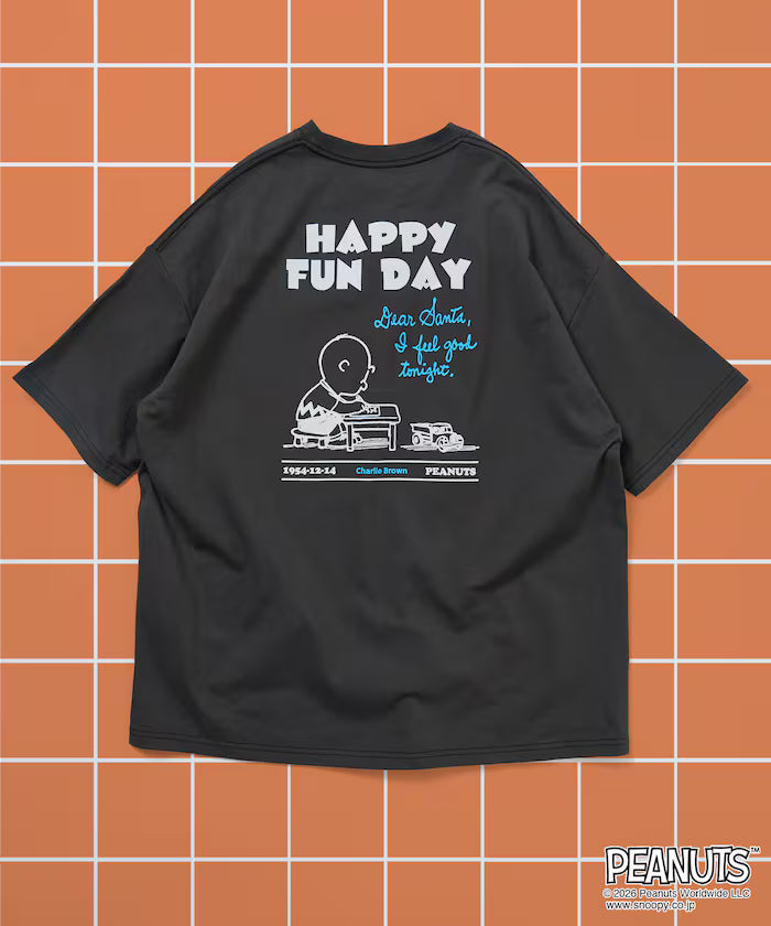 PEANUTS/Peanuts Exclusive Big Silhouette Back Print Crew Neck T-Shirt/HAPPY FUN DAY [Limited Release] - Dark Gray