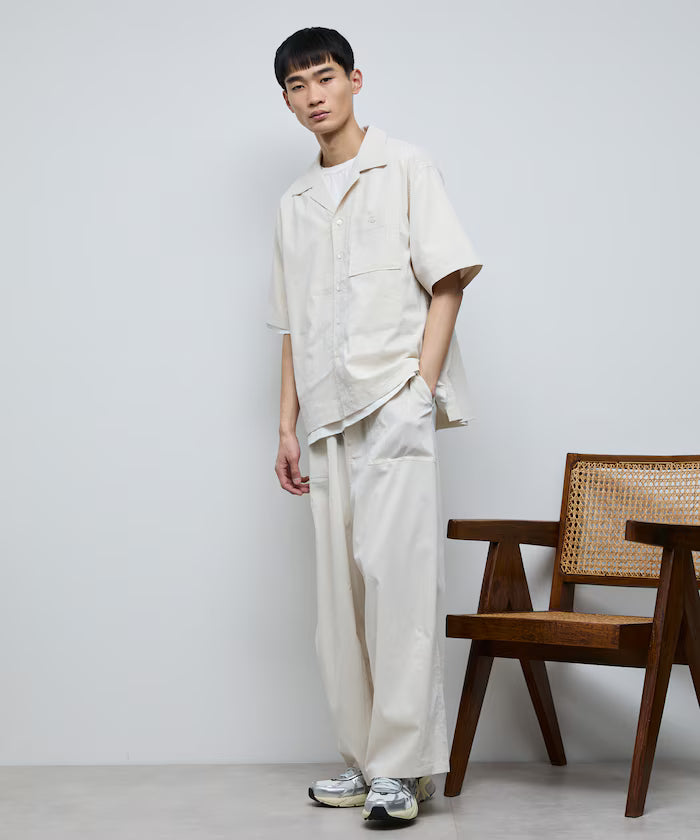 Ramie Blend Oversize Short Sleeve Open Collar Shirt / Easy Care Shirt / Linen Blend Short Sleeve Shirt