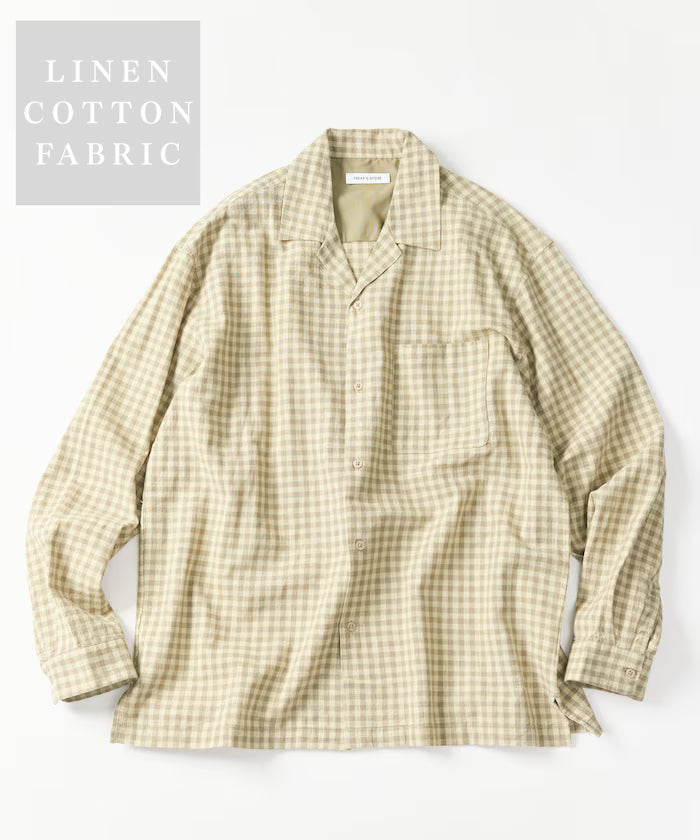 LINEN COTTON OPEN COLLAR SHIRT【Compatible with setups】
