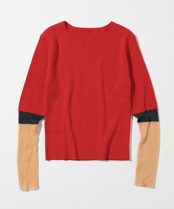Functional material silk blend color block knit pullover / anti-pill / machine washable