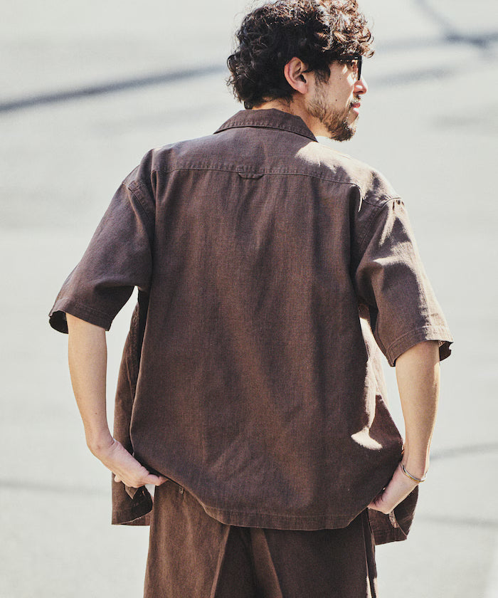 LINEN COTTON OPEN COLLAR SS SHIRT