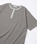 Multi-border Henley Neck Short Sleeve T-shirt - Gray