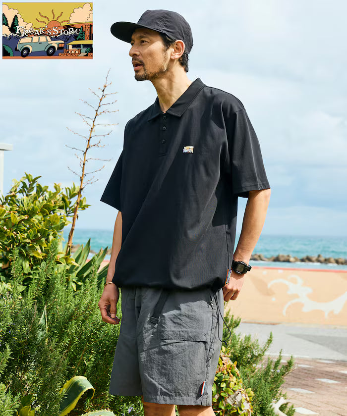 FREAK'S STORE for BEACH & FES Relax Fit One Point Logo Spindle Polo Shirt - Black