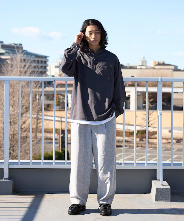 Relax Fit Linen Mix Band Collar Pullover Shirt [Limited Edition]